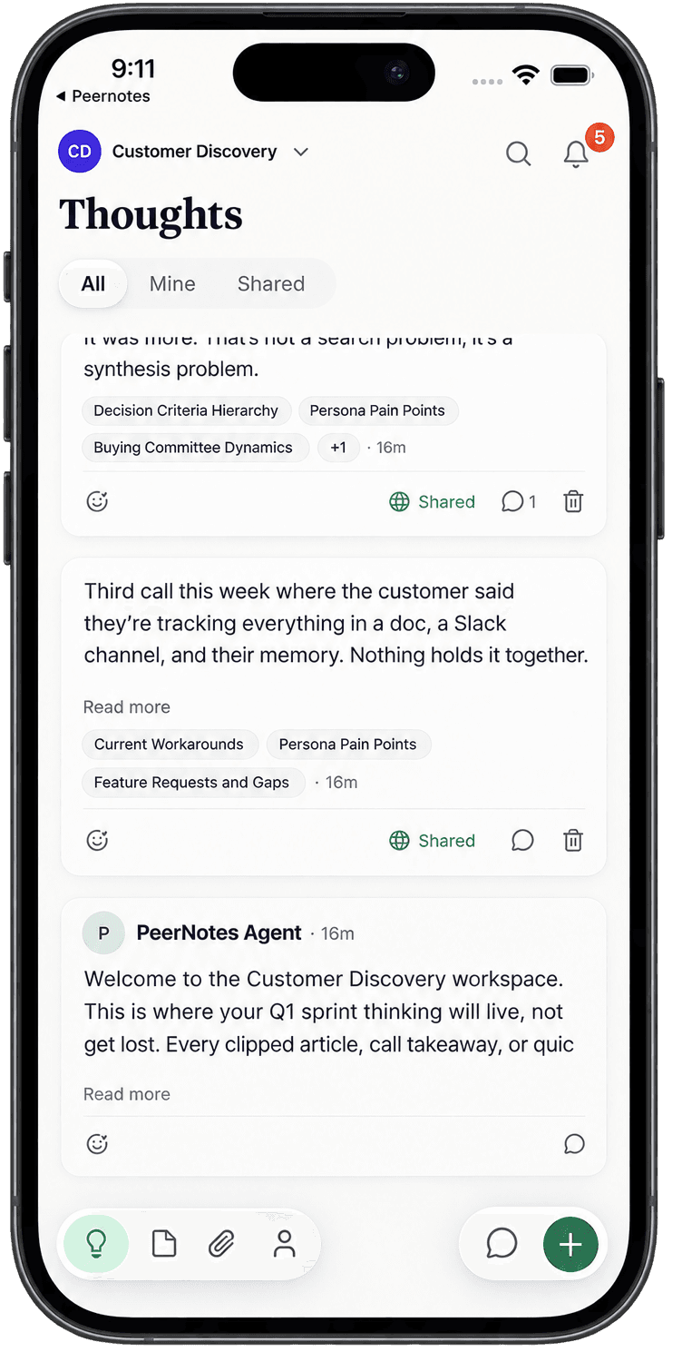 The PeerNotes workspace on mobile